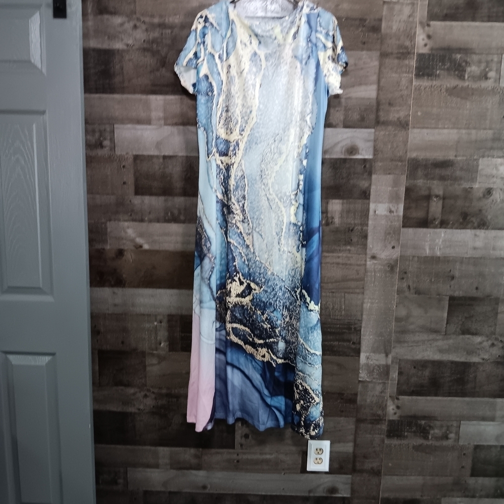 Blue Embellished Tiered Maxi Dress